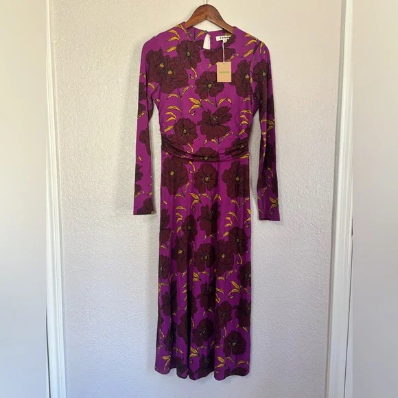 Boden Purple Ruched Jersey Midi Dress in
Regal Purple, Peony Bloom - Picture 4 of 12